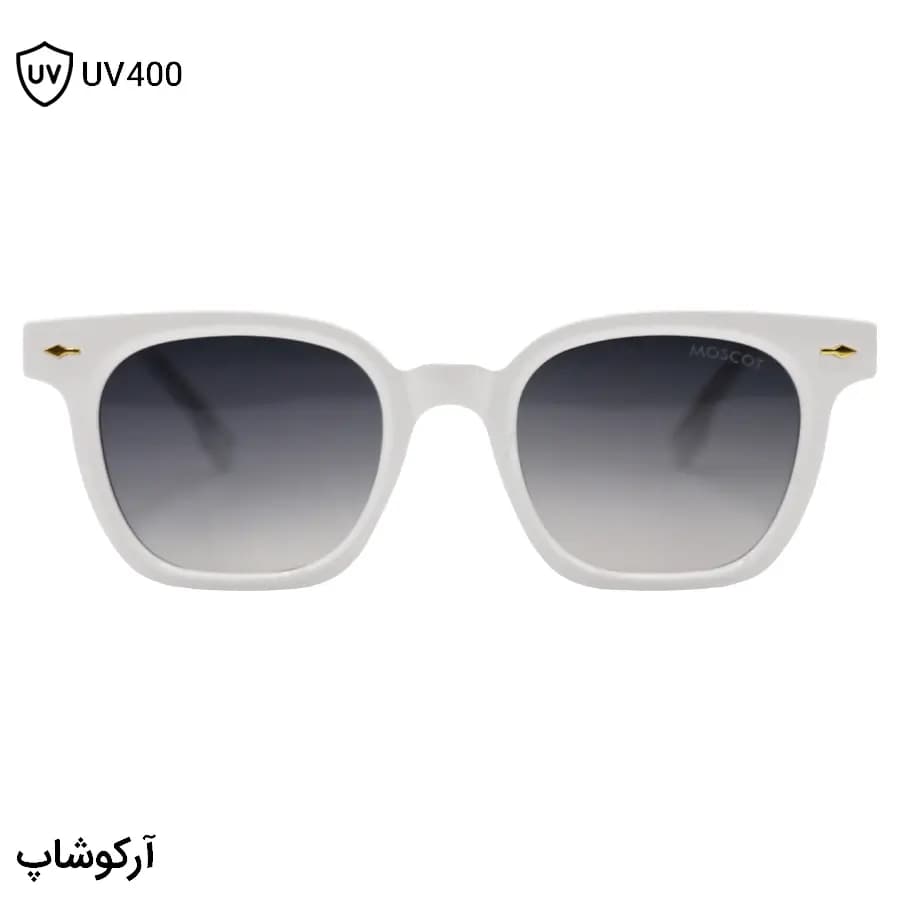 عینک آفتابی موسکات با فریم مربعی شکل، رنگ سفید براق، دسته سیم‌دار و لنز دودی سایه روشن مدل 1207 — تصویر ۳