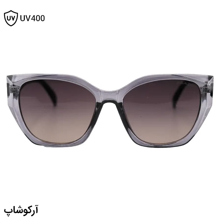 عینک آفتابی زنانه Prada با فریم طوسی براق، شکل چشم گربه‌ای و لنز قهوه‌ای سایه روشن مدل 2001 — تصویر ۳