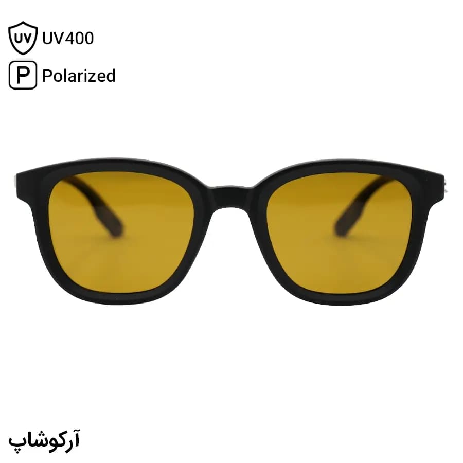 عینک آفتابی با فریم مشکی مات، شکل مربعی، لولا فنردار، لنز قهوه‌ای تیره و پلاریزه مدل 9005 — تصویر ۳