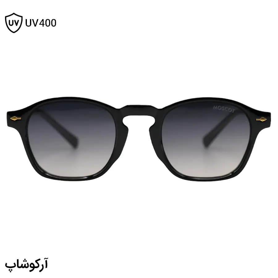 عینک آفتابی موسکات با فریم مشکی براق، شکل مربعی و دسته سیم‌دار و لنز دودی هایلایت مدل 1208 — تصویر ۳