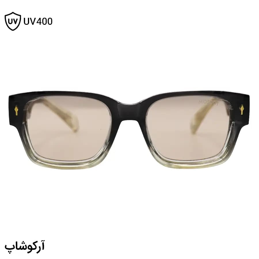 عینک آفتابی Moscot با فریم خاکستری براق، شکل مستطیلی، دسته پهن و سیم‌دار و لنز قهوه‌ای روشن مدل 1201 — تصویر ۳