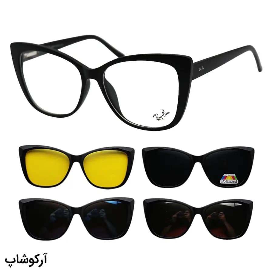 عینک طبی زنانه 4 کاوره با فریم شکل گربه ای، رنگ مشکی مات، از جنس کائوچو و لولا فنردار ریبن مدل TR2328