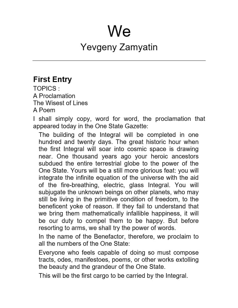 کتاب ما (We) نسخه انگلیسی PDF | یوگنی زامیاتین