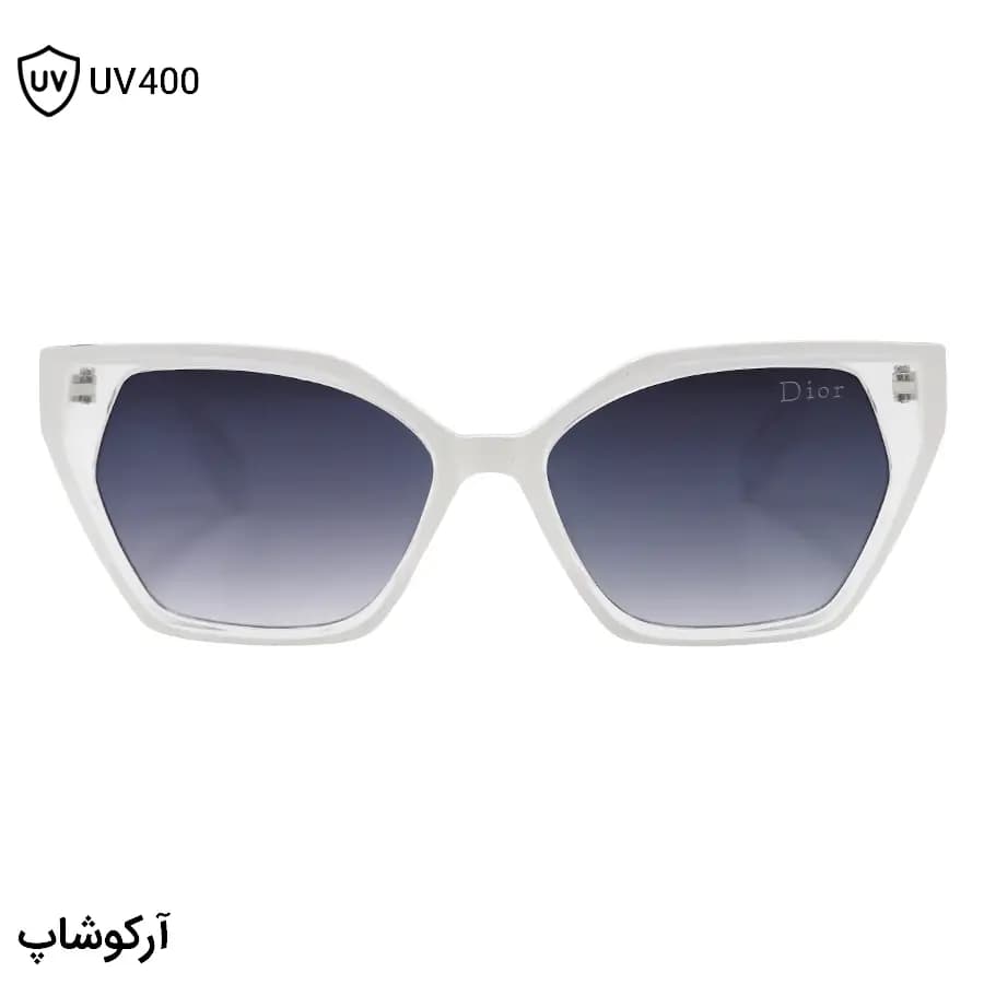 عینک آفتابی زنانه دیور با فریم چشم گربه‌ای شکل، دو رنگ (سفید و بی‌رنگ) و لنز دودی سایه روشن مدل 2177 — تصویر ۳
