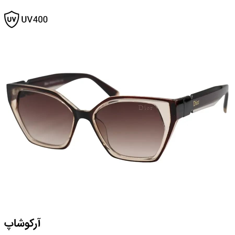 عینک آفتابی زنانه Dior با فریم چشم گربه‌ای شکل، دو رنگ (عسلی و قهوه‌ای) و لنز قهوه‌ای سایه روشن مدل 2177