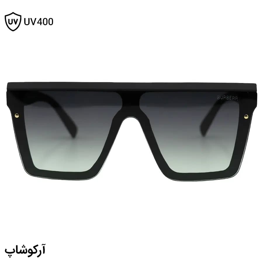 عینک آفتابی مردانه Burberry با فریم مشکی مات، شکل مربعی و لنز یکسره و سبز تیره و هایلایت مدل 9675 — تصویر ۳