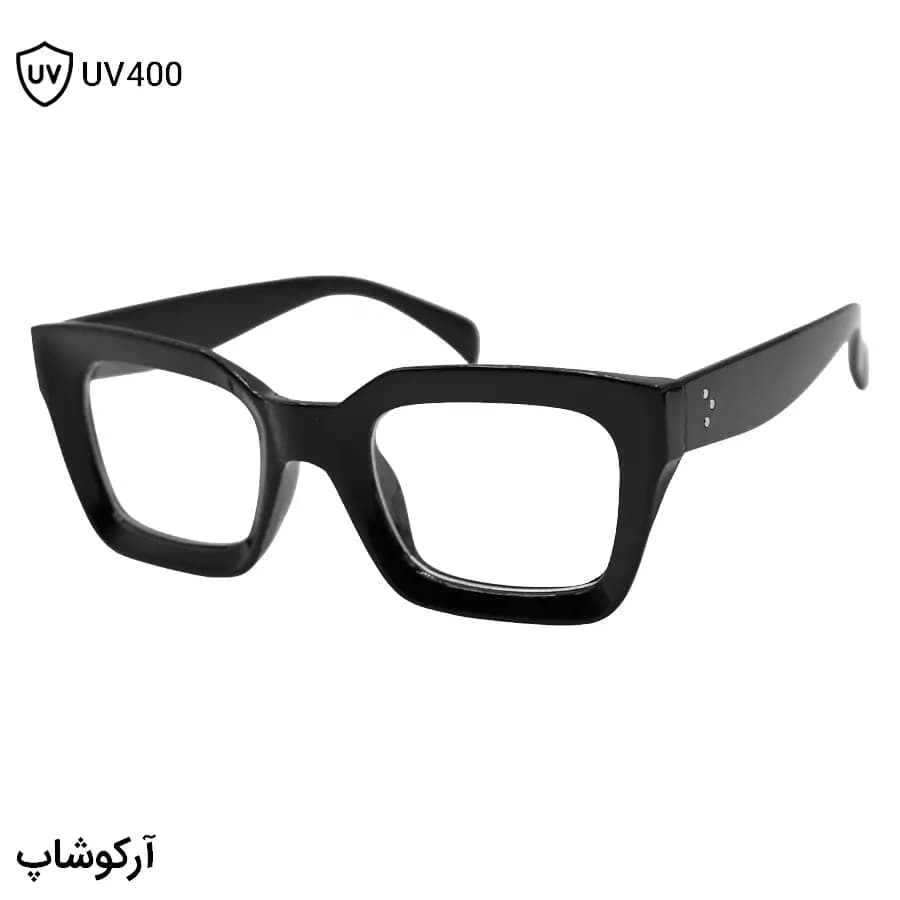 عینک طرح Celine با فریم رنگ مشکی براق، شکل مربعی و لنز بی‌رنگ و قابل تعویض مدل 1379