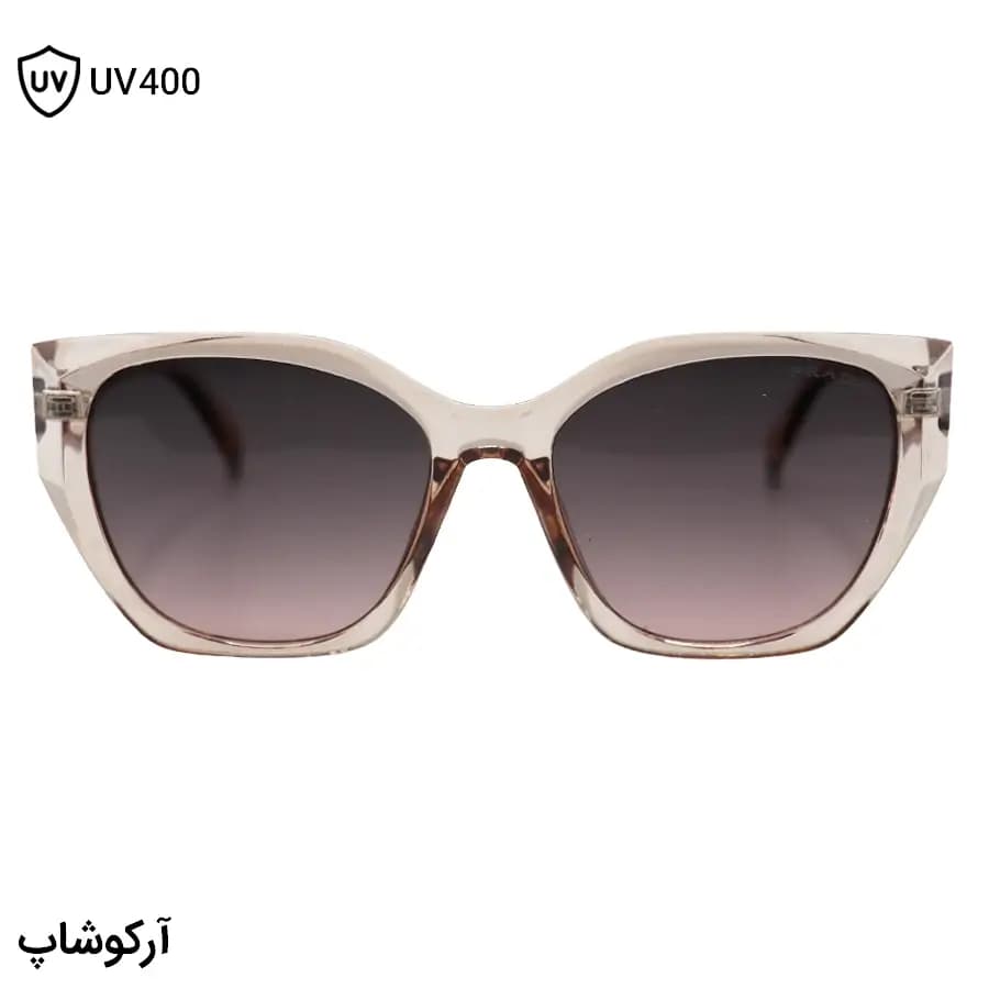 عینک آفتابی زنانه پرادا با فریم عسلی براق، شکل چشم گربه‌ای و لنز قهوه‌ای سایه روشن مدل 2001 — تصویر ۳