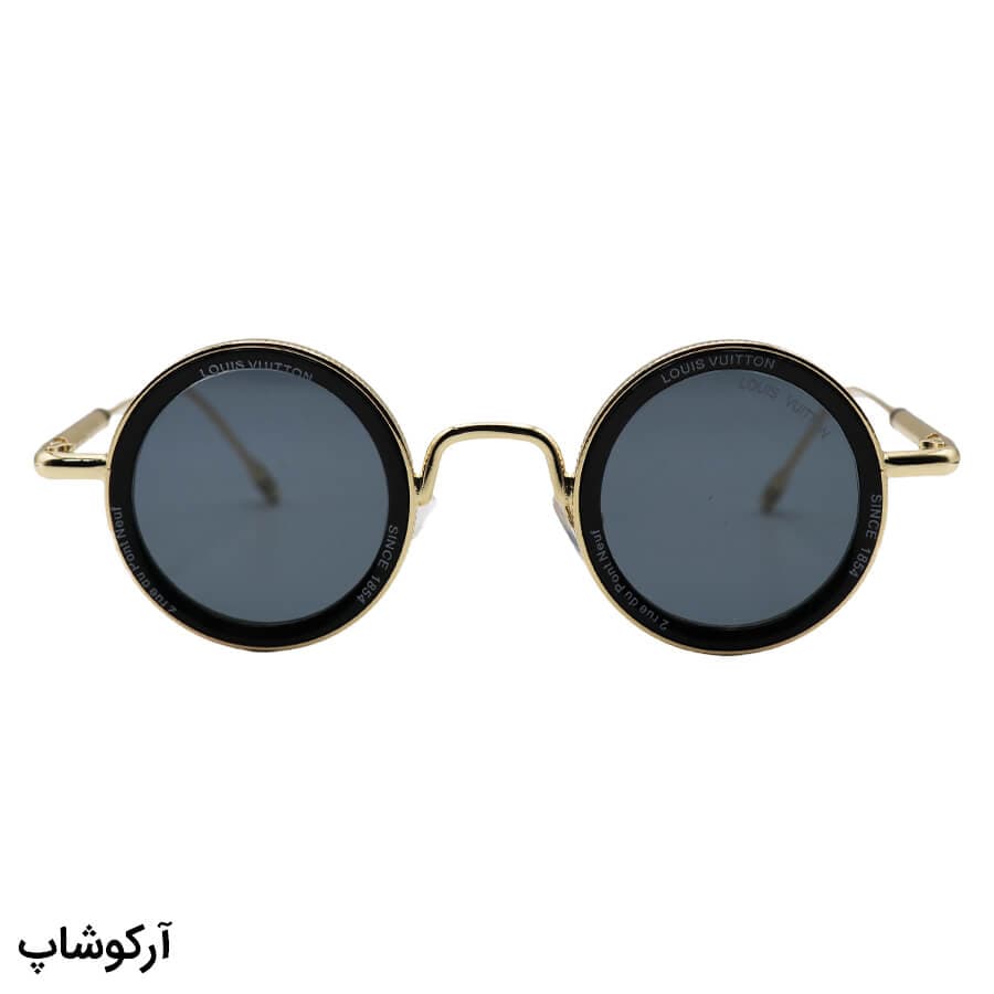 عینک آفتابی فانتزی Louis Vuitton با فریم گرد، رنگ طلایی، از جنس فلزی و لنز دودی تیره مدل 25552 — تصویر ۳