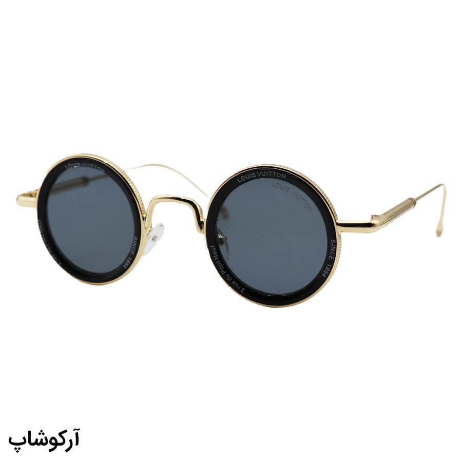 عینک آفتابی فانتزی Louis Vuitton با فریم گرد، رنگ طلایی، از جنس فلزی و لنز دودی تیره مدل 25552