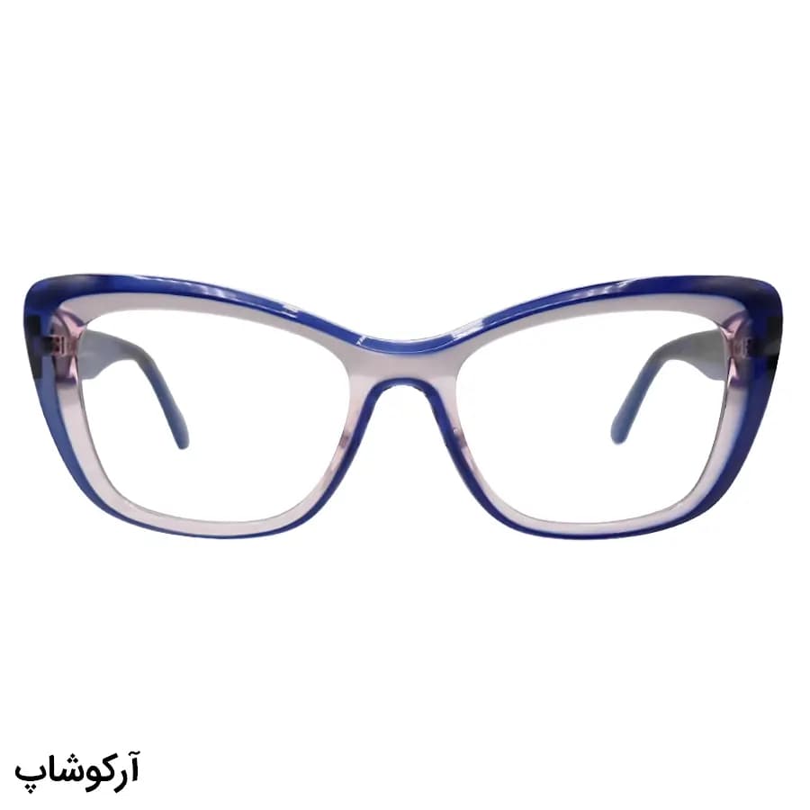 عینک طبی زنانه دیور با فریم دو رنگ (آبی و صورتی)، شکل گربه‌ای، جنس استات، دسته سیم‌دار و لولا فنردار مدل 2172 — تصویر ۳