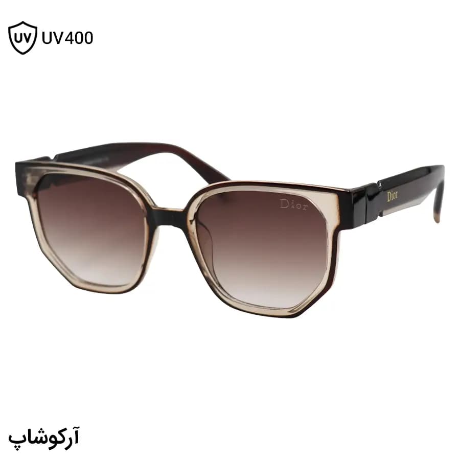 عینک آفتابی زنانه DIOR با فریم مربعی شکل، دو رنگ (عسلی و قهوه‌ای) و لنز قهوه‌ای سایه روشن مدل 2178