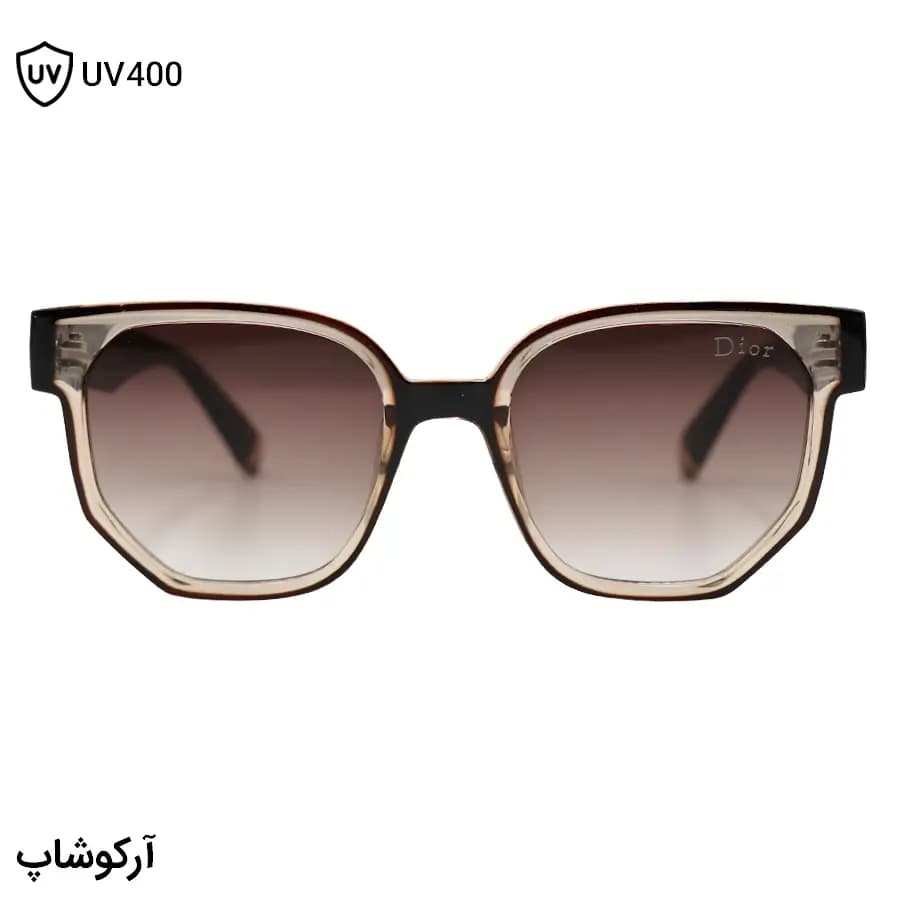 عینک آفتابی زنانه DIOR با فریم مربعی شکل، دو رنگ (عسلی و قهوه‌ای) و لنز قهوه‌ای سایه روشن مدل 2178 — تصویر ۳