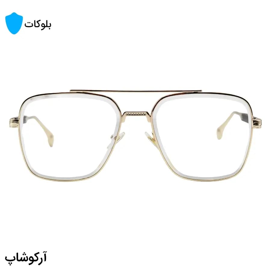 عینک لاکچری برند میباخ با فریم طلایی رنگ، مربعی شکل و لنز بی‌رنگ و شفاف (بلوکات و قابل تعویض) مدل M011 — تصویر ۳