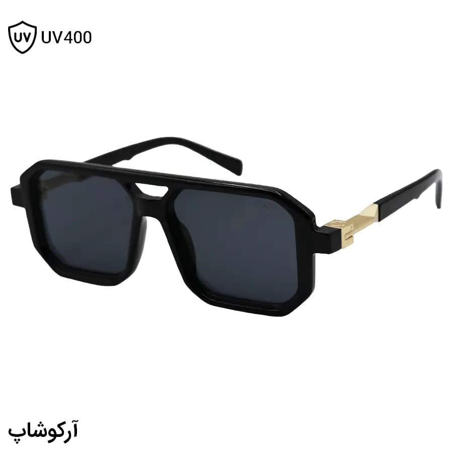 عینک آفتابی Fendi با فریم مشکی براق، شکل مربعی، دو پل بینی و لنز دودی تیره مدل M6125