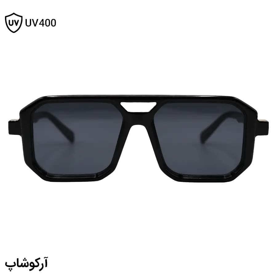عینک آفتابی Fendi با فریم مشکی براق، شکل مربعی، دو پل بینی و لنز دودی تیره مدل M6125 — تصویر ۳