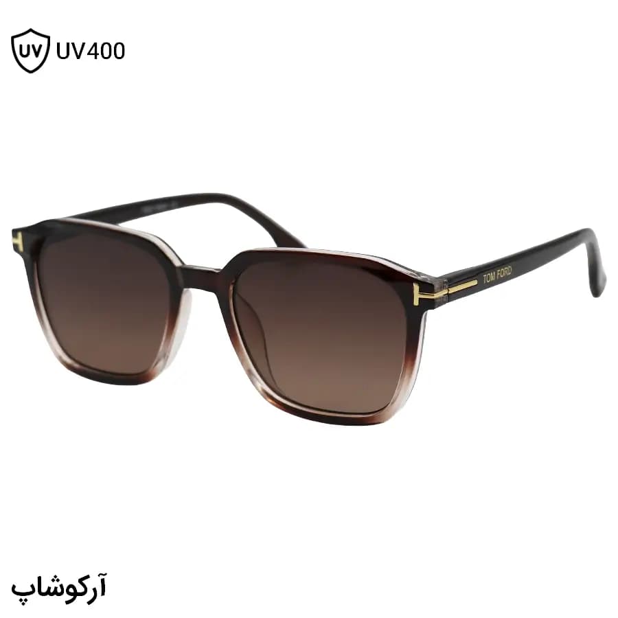 عینک آفتابی Tom Ford با فریم رنگ قهوه‌ای براق، مربعی شکل و لنز قهوه‌ای سایه روشن مدل 2809