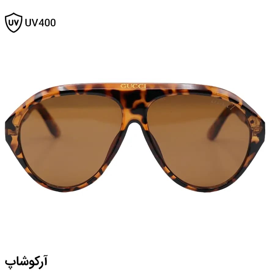 عینک آفتابی ترند Gucci با فریم هاوانا (پلنگی) براق، شکل خلبانی، دسته سیم‌دار و لنز قهوه‌ای تیره مدل 62605 — تصویر ۳