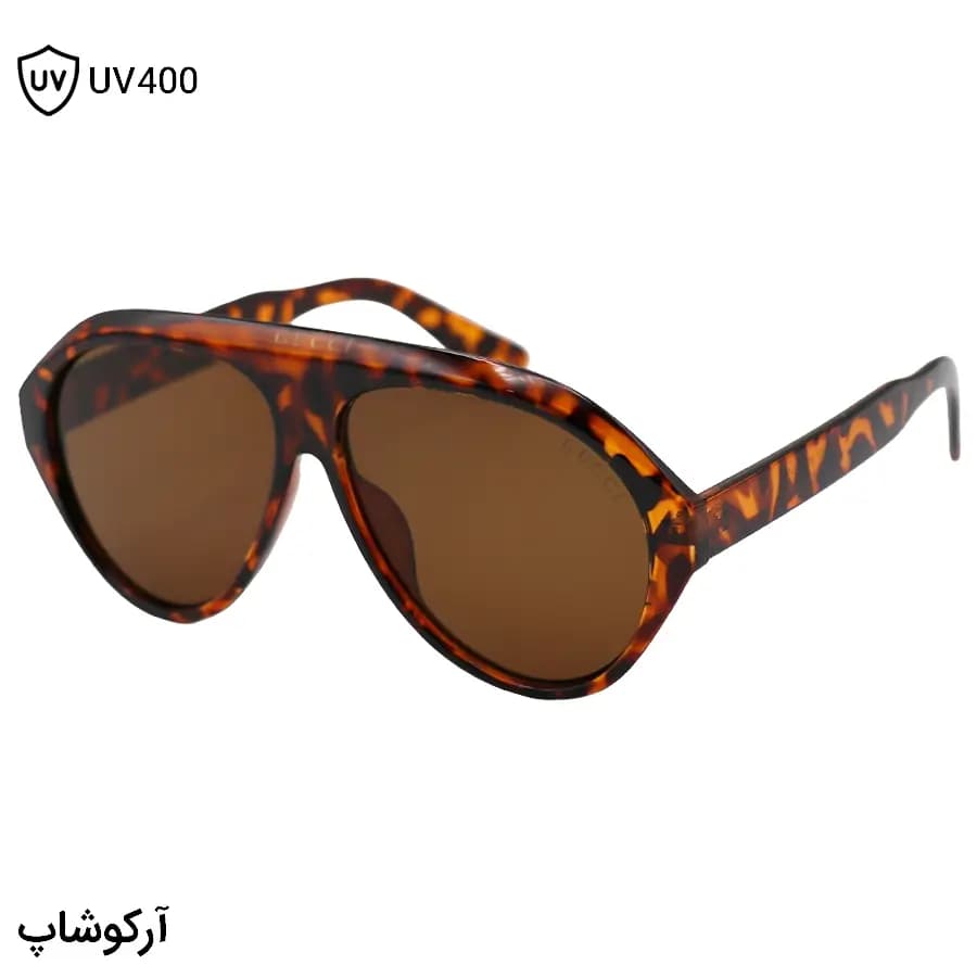 عینک آفتابی ترند GUCCI با فریم شکل خلبانی، رنگ هاوانا (پلنگی) و لنز قهوه‌ای تیره مدل ZN3607
