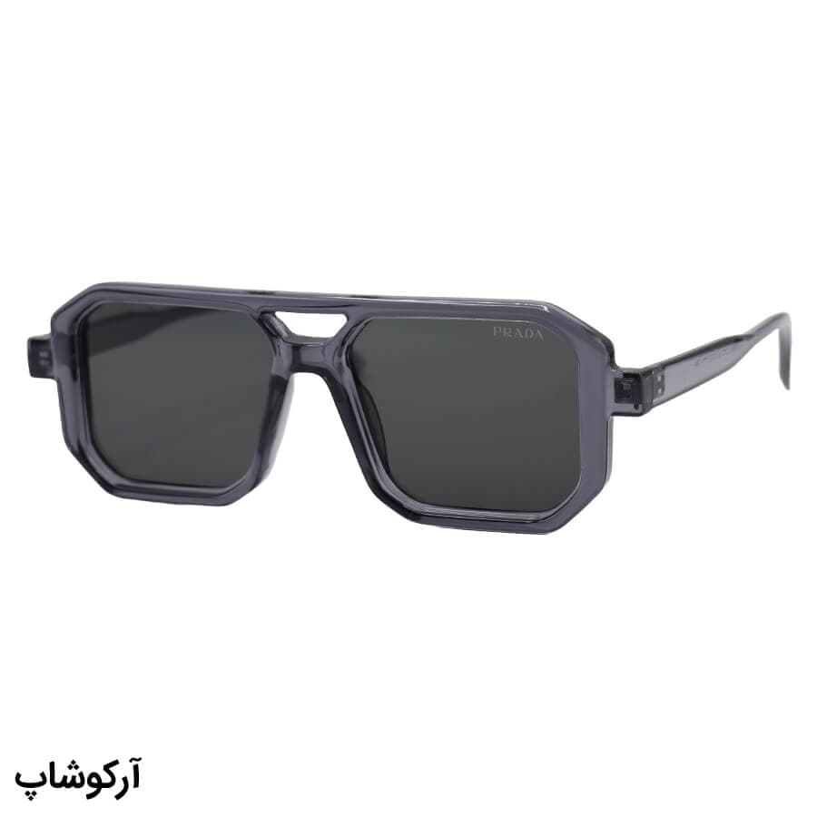 عینک آفتابی برند پرادا با فریم مربعی شکل، رنگ طوسی براق و لنز دودی تیره مدل ZN3903