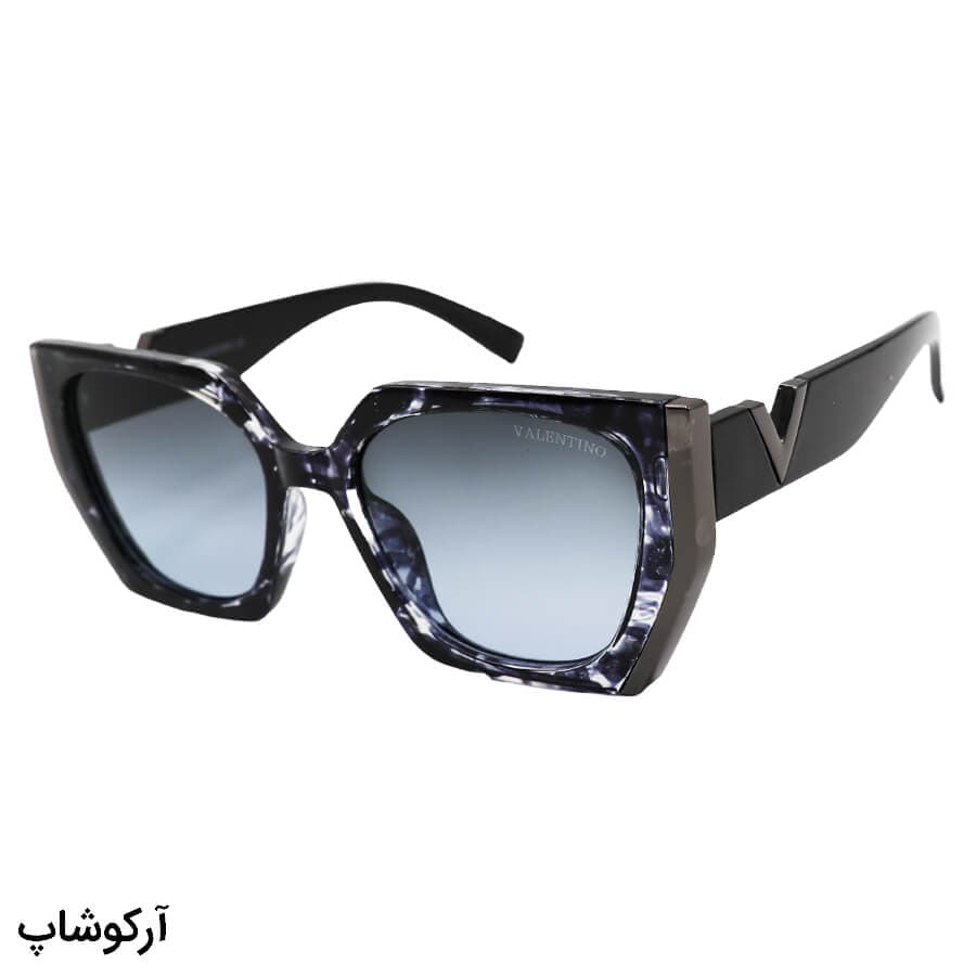 عینک آفتابی زنانه ولنتینو با فریم چند رنگ، پروانه ای شکل و لنز دودی سایه روشن مدل 9794