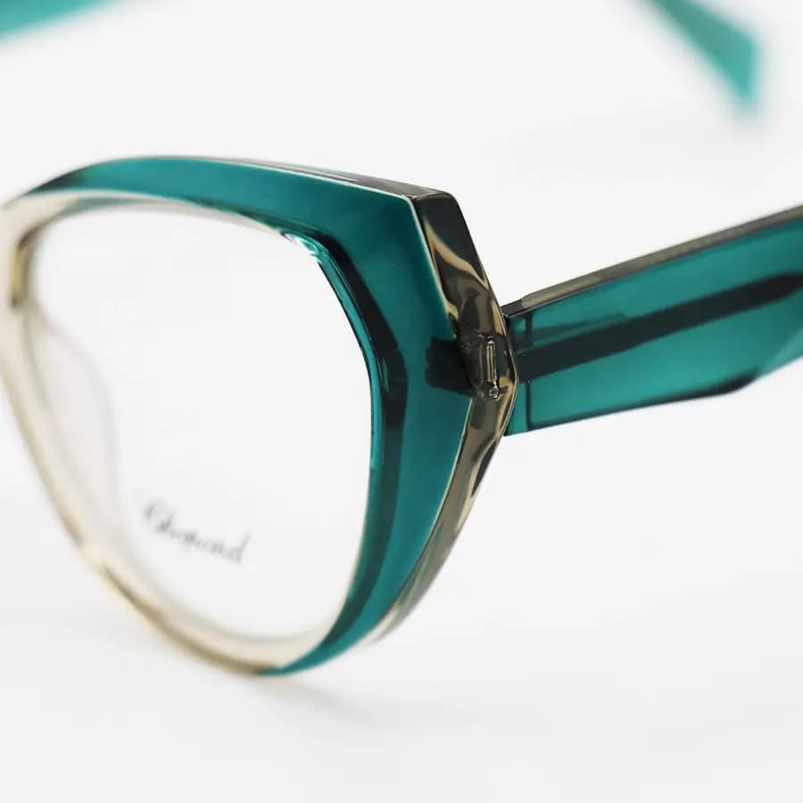 عینک طبی زنانه Chopard با فریم سبز براق، شکل چشم گربهای، لولا فنری و دسته سیم دار مدل 2163 — تصویر ۷