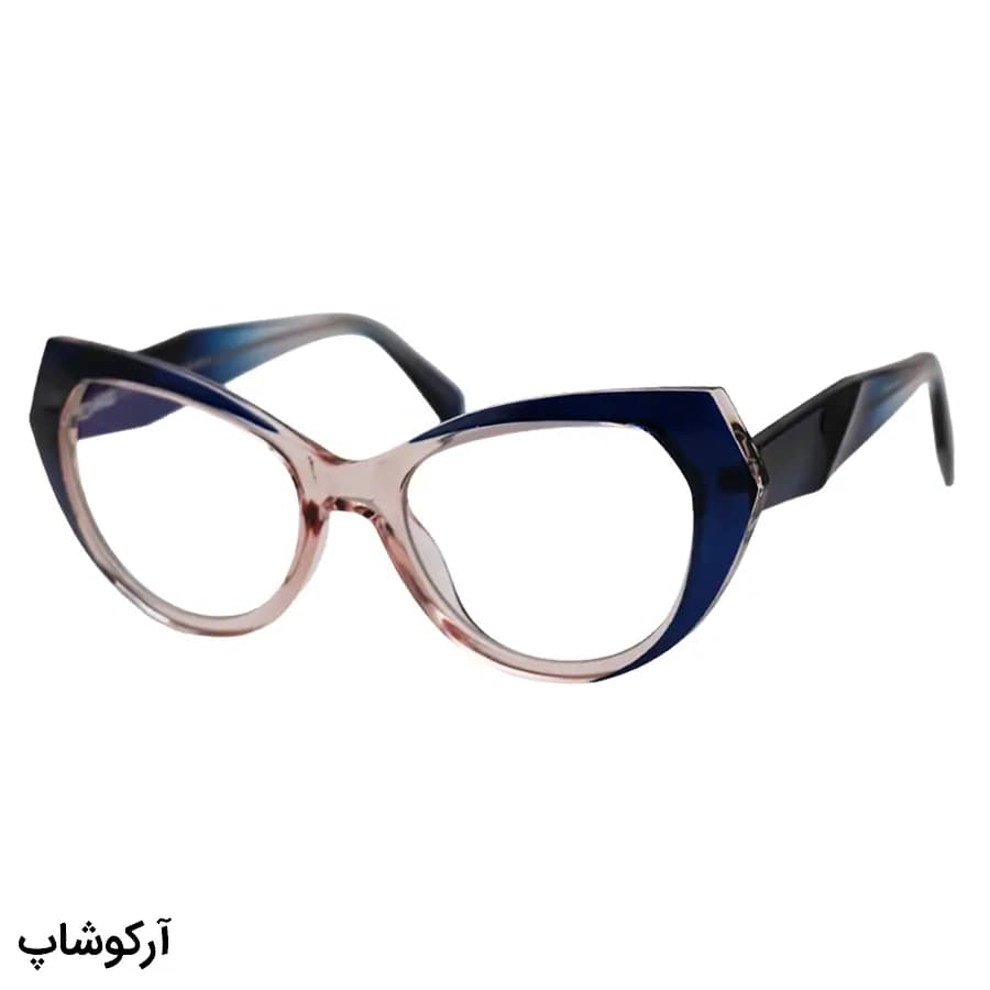 عینک طبی زنانه Chopard با فریم آبی و صورتی، شکل چشم گربهای، لولا فنری و دسته سیم دار مدل 2163