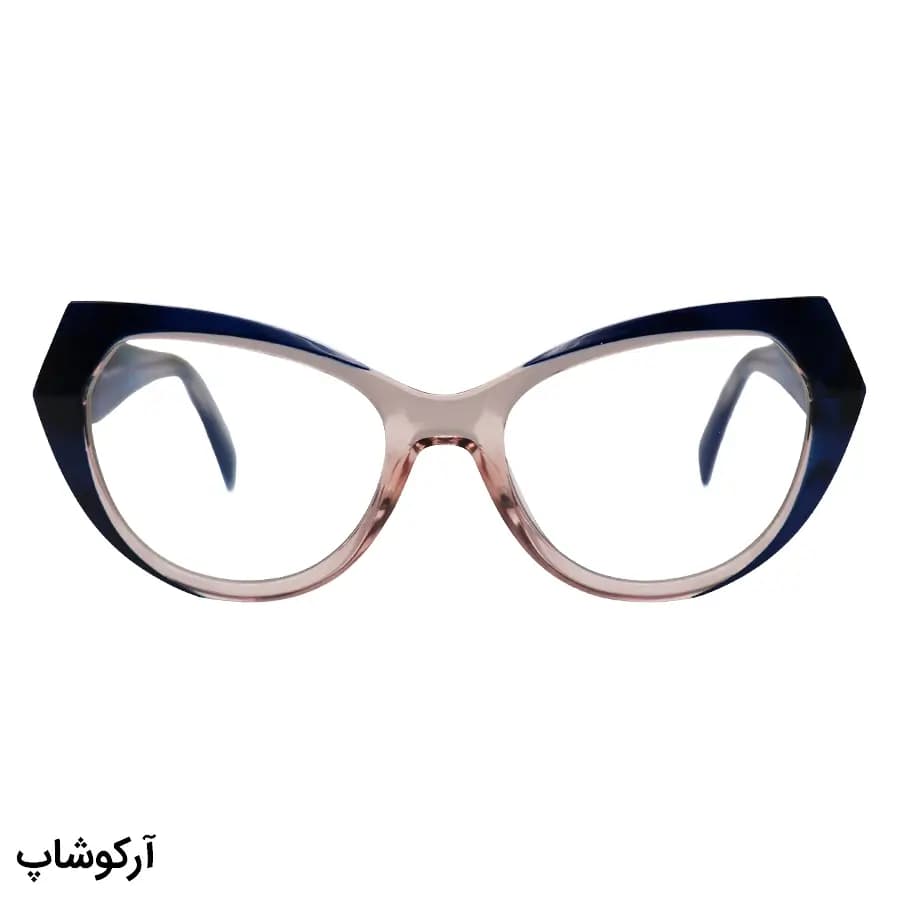 عینک طبی زنانه Chopard با فریم آبی و صورتی، شکل چشم گربهای، لولا فنری و دسته سیم دار مدل 2163 — تصویر ۳