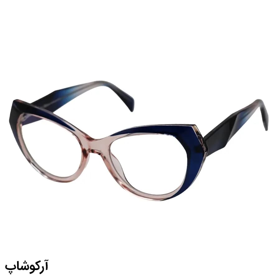 عینک طبی زنانه Chopard با فریم آبی و صورتی، شکل چشم گربهای، لولا فنری و دسته سیم دار مدل 2163 — تصویر ۴