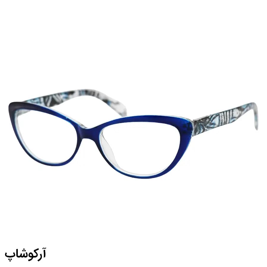 عینک مطالعه نزدیک بین نمره +1.75 با فریم رنگ آبی، شکل گربه‌ای (بهمراه قاب و دستمال) مدل FB2006