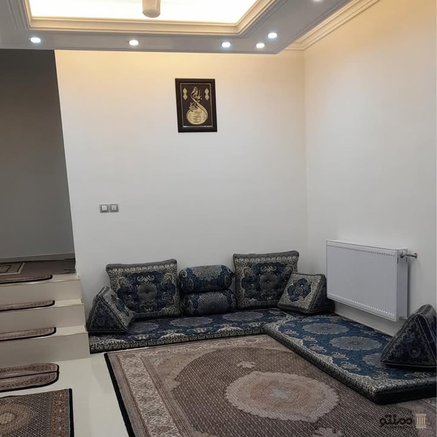 پشتی سنتی شاه نشین ترمه طرح ترنج – ست ۷ تکه آبی — تصویر ۲