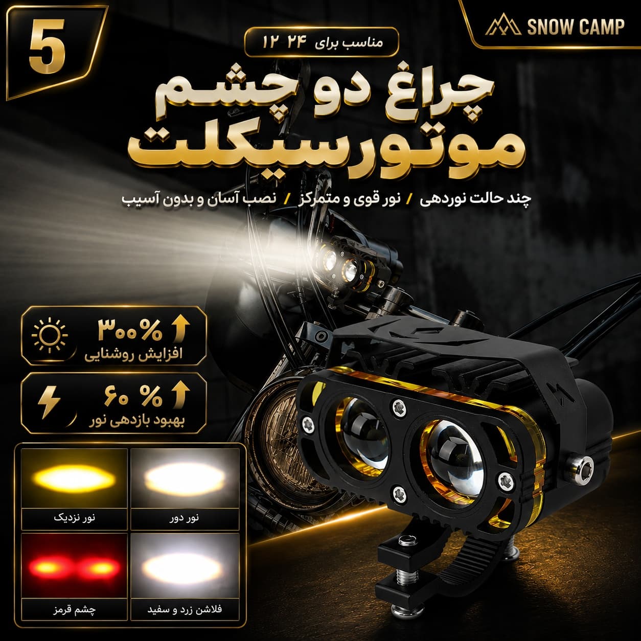 پروژکتور آفرودی اسنو کمپ مدل Road Light بسته دو عددی — تصویر ۵