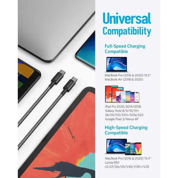 کابل 60 وات 1.8 متر USB-C به USB-C انکر مدل Anker New Nylon A8753 — تصویر ۸