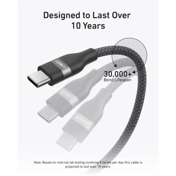 کابل 240 وات 180 سانتی متر USB-C به USB-C انکر مدل Anker Cable Upcycled-Braided A82E2 — تصویر ۷