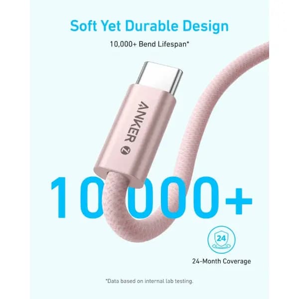 کابل 240 وات 180 سانتی متر USB-C به USB-C انکر مدل Anker Zolo Braided Fast Charging Cable A8060 — تصویر ۶