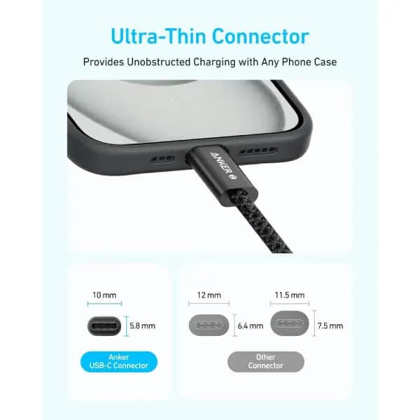 کابل 240 وات 180 سانتی متر USB-C به USB-C انکر مدل Anker Zolo Braided Fast Charging Cable A8060 — تصویر ۸