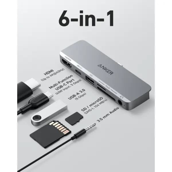 هاب 6 در 1 انکر مدل Anker 541 USB-C Hub 6-in-1 for iPad A8363 — تصویر ۲