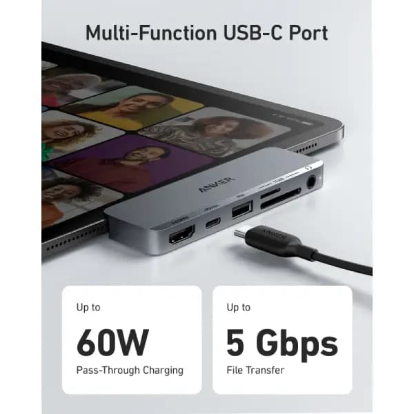 هاب 6 در 1 انکر مدل Anker 541 USB-C Hub 6-in-1 for iPad A8363 — تصویر ۴