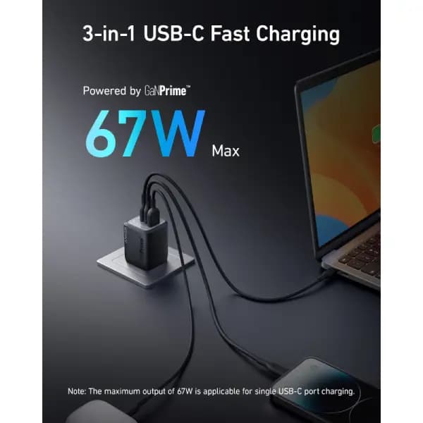 شارژر دیواری 67 وات انکر مدل Anker Prime 67W GaN Wall Charger 3 Ports A2669 — تصویر ۴