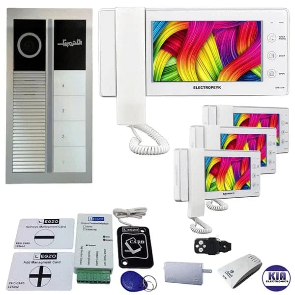 پکیج آیفون تصویری چهار واحدی رندا با ماژول و گوشی 1294 سفید الکتروپیک