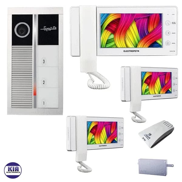 پکیج آیفون تصویری سه واحدی رندا و گوشی 1294 سفید الکتروپیک