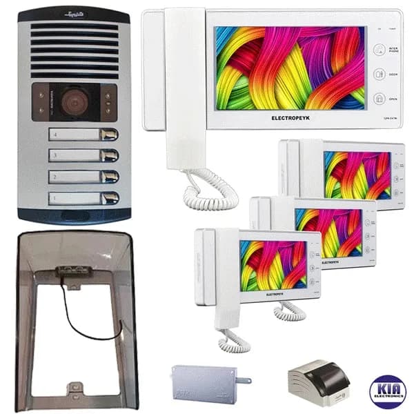پکیج آیفون تصویری چهار واحدی با بارانگیر الکتروپیک 1294 سفید با پنل 1086
