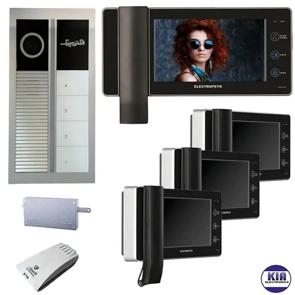 پکیج آیفون تصویری الکتروپیک 1294 مشکی چهار واحدی و پنل لمسی