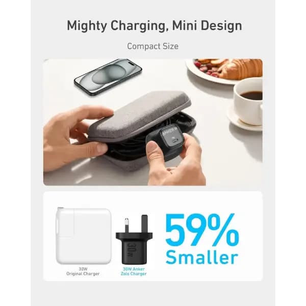 شارژر دیواری ۳۰ وات انکر مدل Anker Zolo 30W Compact USB C GaN Charger A2698 — تصویر ۵