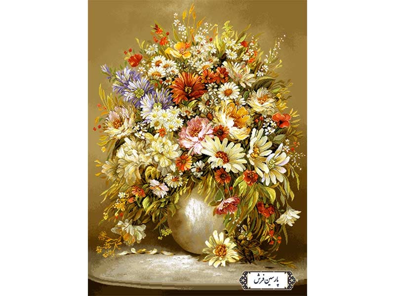 نخ و نقشه تابلو فرش گل و گلدان بلوری – کد NG1502