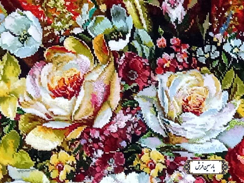 تابلو فرش دستباف گل های ریخته روی میز – کد TG1404 — تصویر ۲