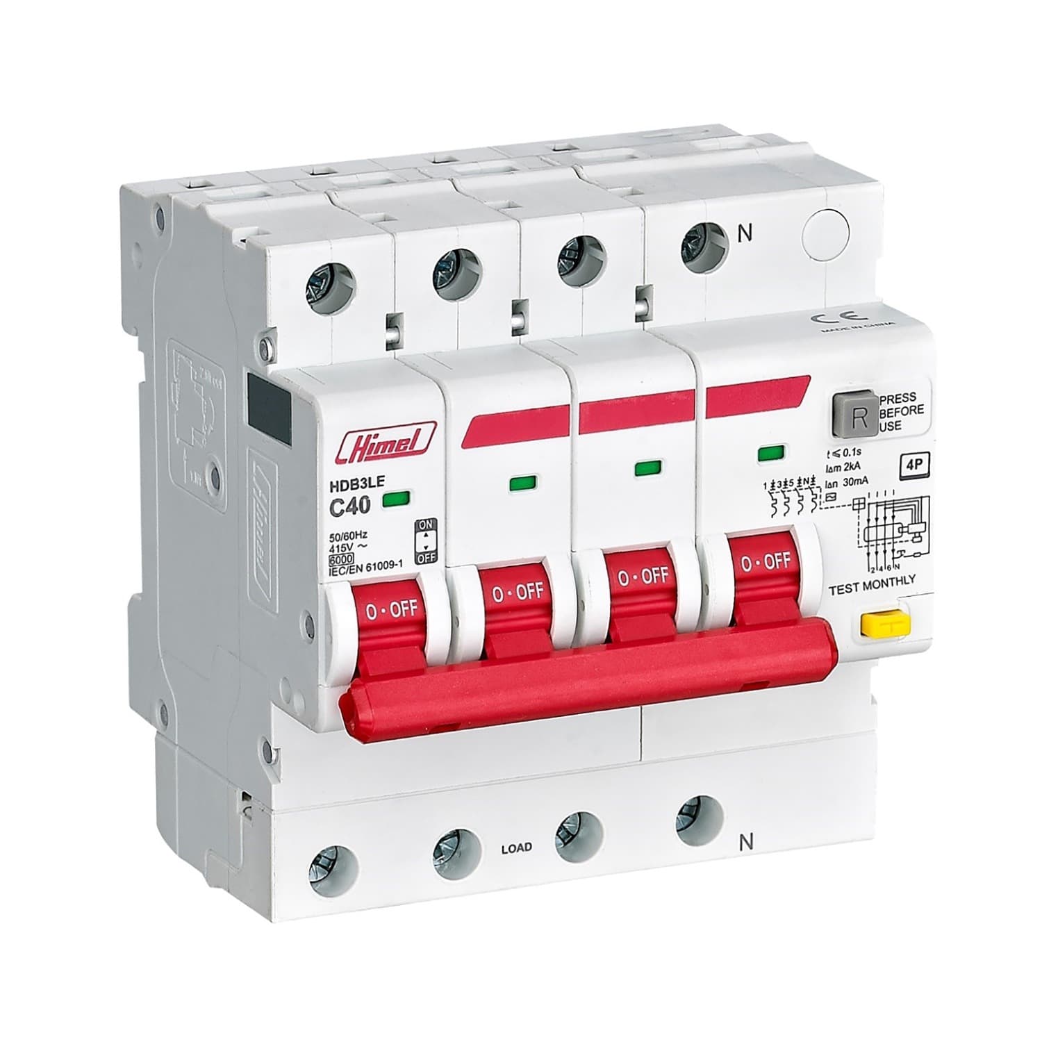 کلید محافظ جان ترکیبی RCBO چهار پل 40 آمپر HIMEL مدل HDB3LE4C40