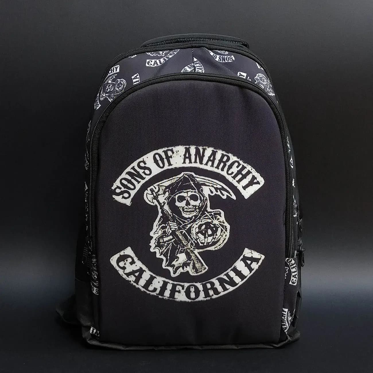 کوله پشتی برزنتی طرح Sons Of Anarchy California | مدل اسکلت موتورسوار فانتزی اسپرت با فضای لپ‌تاپ و عرق‌گیر حرفه‌ای