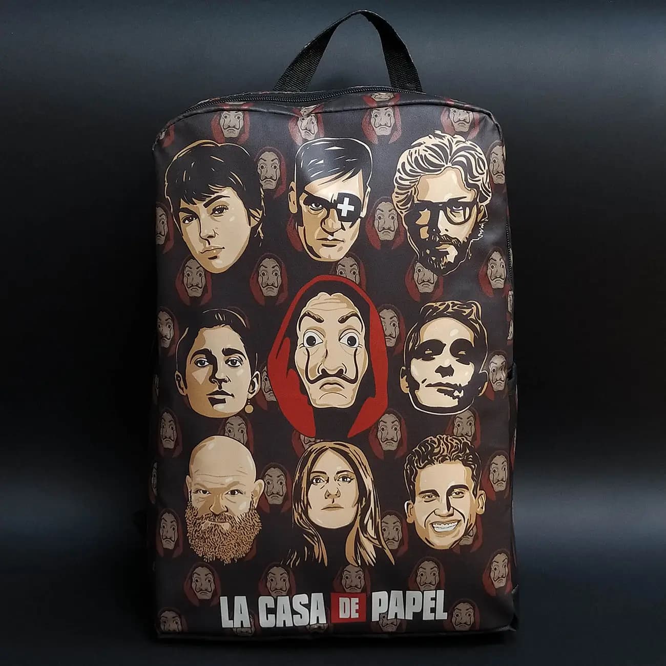 کوله پشتی چرم چاپی طرح La Casa De Papel | مدل Money Heist خانه کاغذی اسپرت با فضای لپ‌تاپ و طراحی خاص روزمره