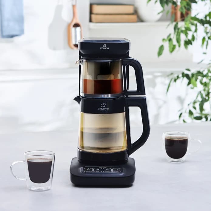 چاییساز برقی کاراجا مدل رباتیک Robotea pro دسته مشکی شیشه طلایی — تصویر ۲